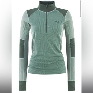 Kari Traa Tora Sage Green half zip wool base layer